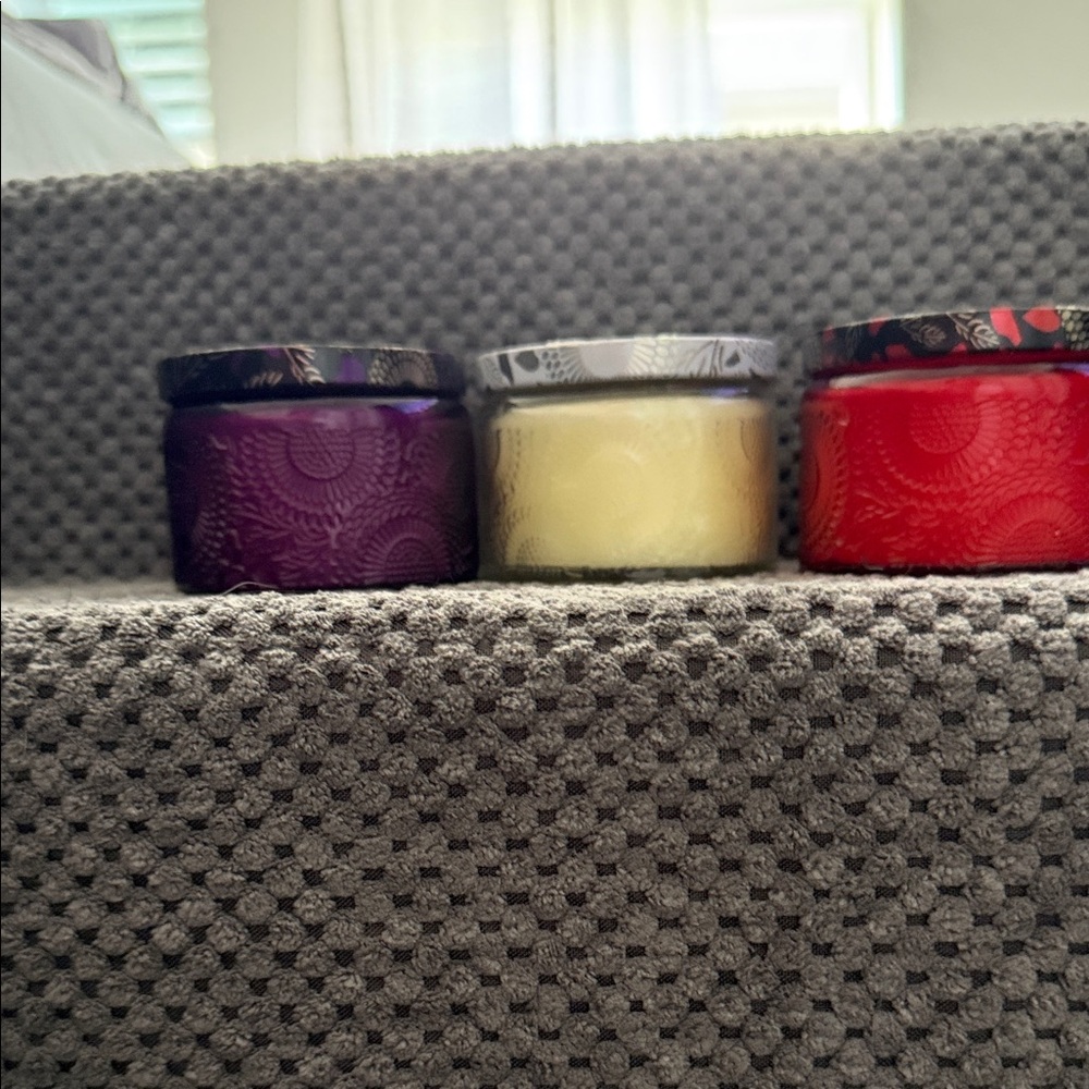 Purple, Cream & Red Scented Decorative Candle Trio